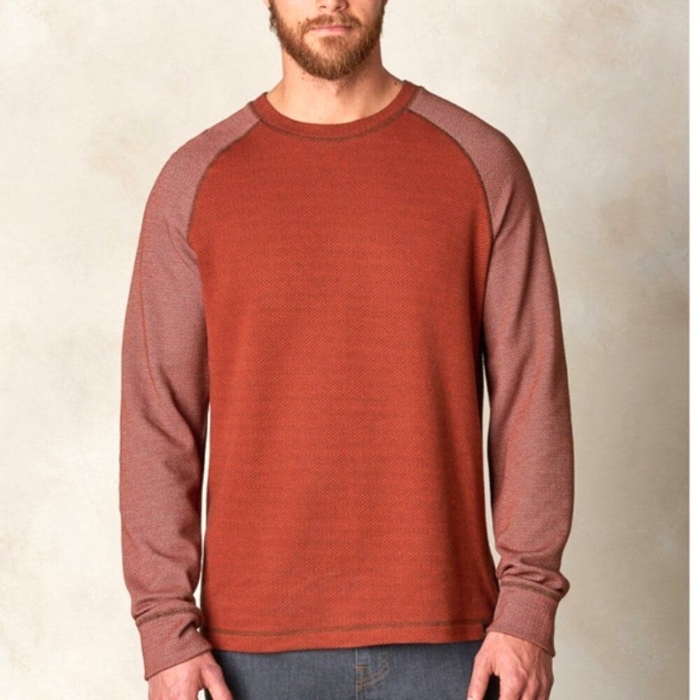 Prana Men's Brown Drifter Crew Neck Raglan Organic Cotton Sweater Size XL